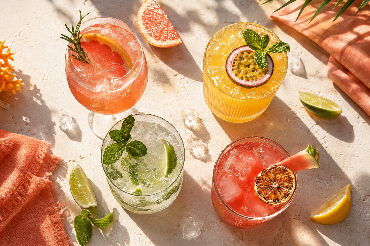 Vier kleurrijke PunchClub cocktails op tafel